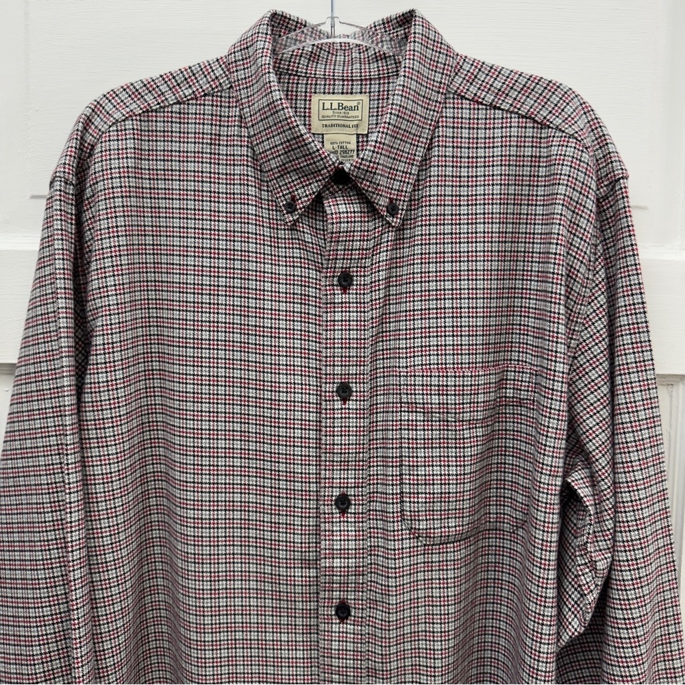 Warm Flannel Button Up Shirt L.L.Bean Men’s L Tall Plaid - Picture 2 of 8